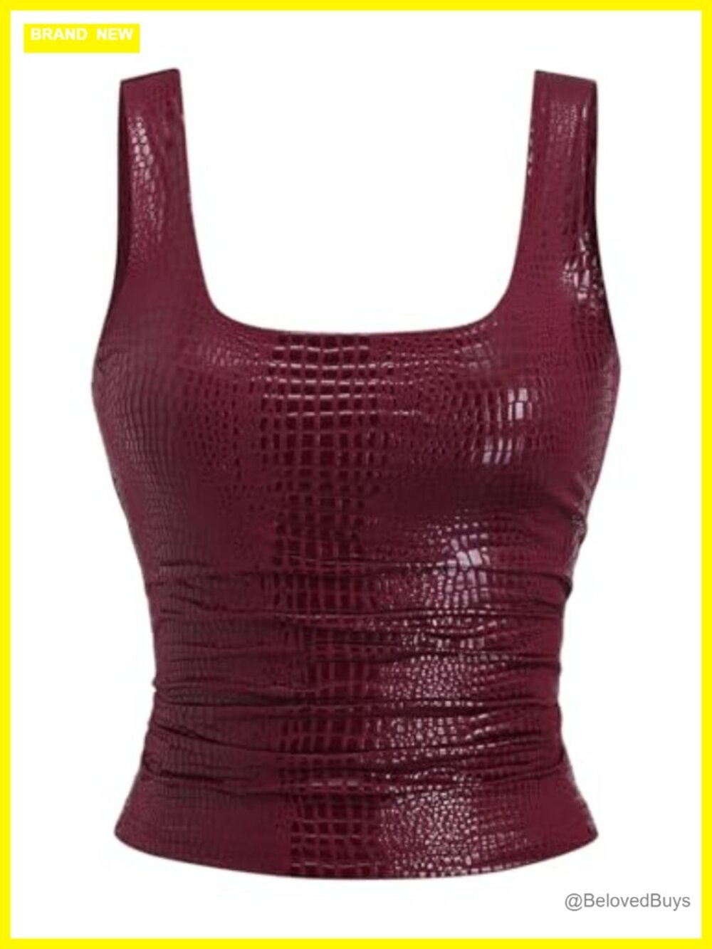Faux Leather Square Neck Crop Top Y2K Clubwear Slim Fit Sleeveless